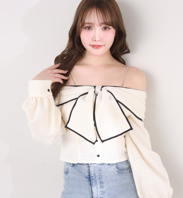 「肩ビジューリボンオフショルブラウス」|シャツ・ブラウス|