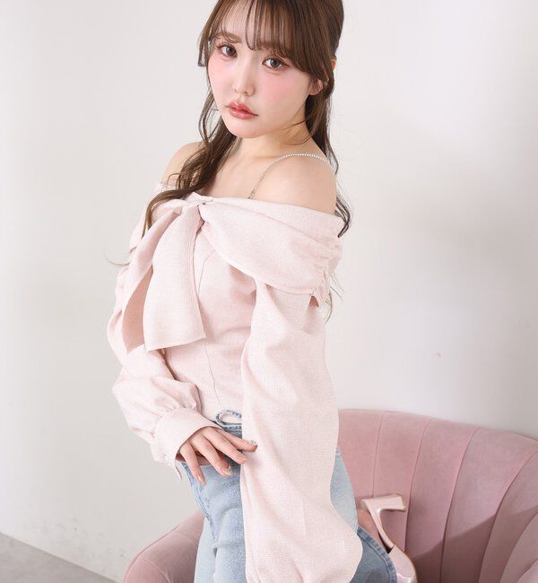  「肩ビジューリボンオフショルブラウス」|シャツ・ブラウス|