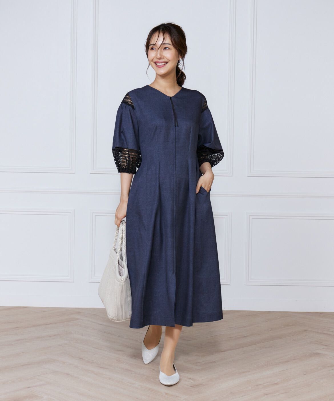 ef-de Black「デニムプリントレース使いワンピース」|ワンピース|