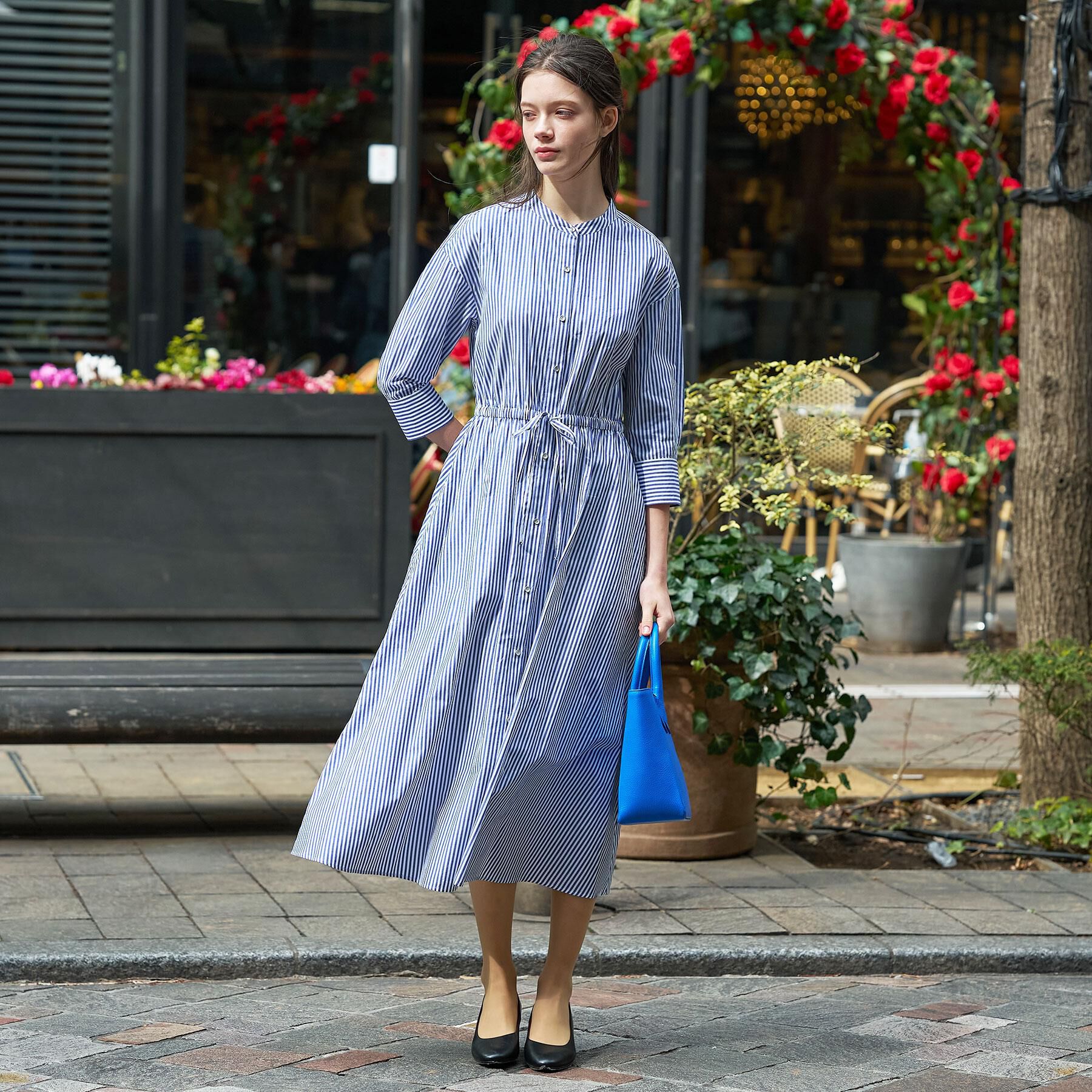 DRESSTERIOR「七分袖ストライプシャツワンピース」|ワンピース|