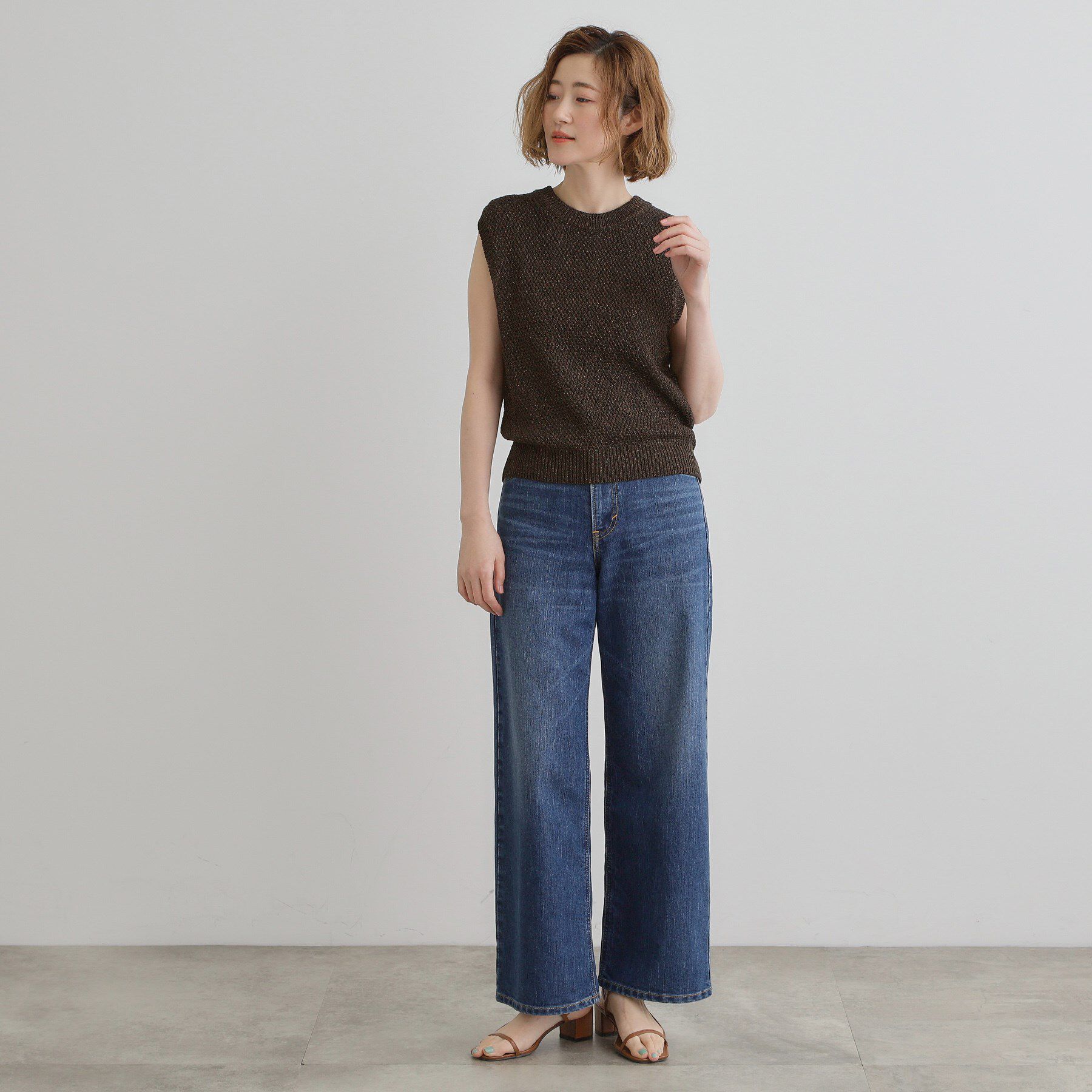 grove「ラメの上品な輝きが魅力 ラメカノコスリーブレスニット」|ニット・セーター|