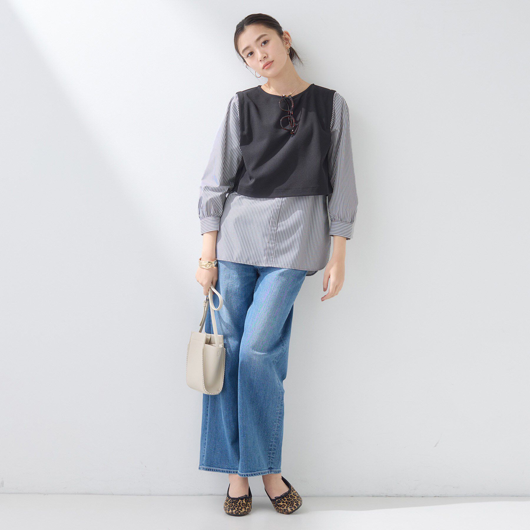 INDIVI「【洗える／UVケア】レイヤード風デザイントップス」|Tシャツ・カットソー|