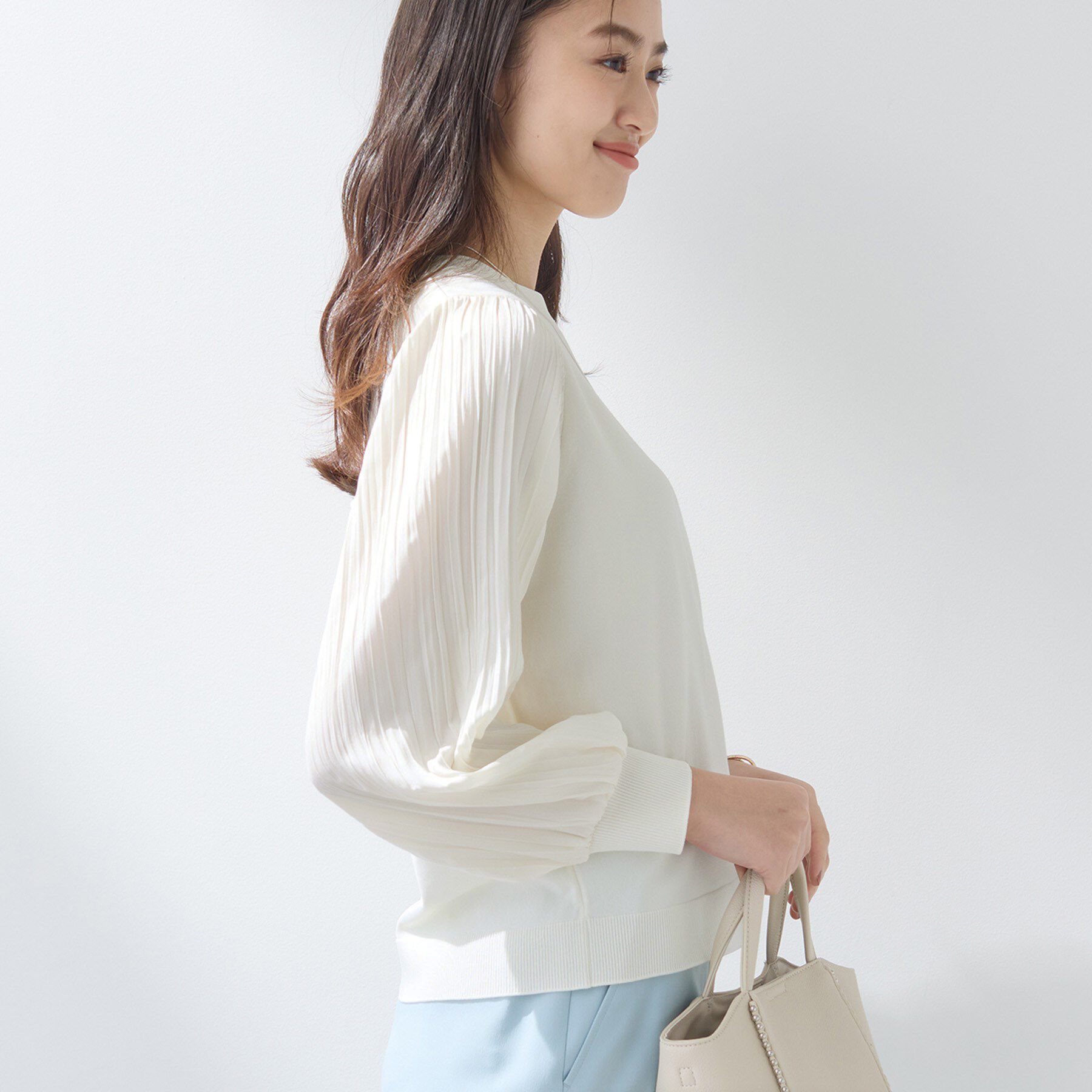 INDIVI「【洗える／華やか】袖プリーツニット」|ニット・セーター|