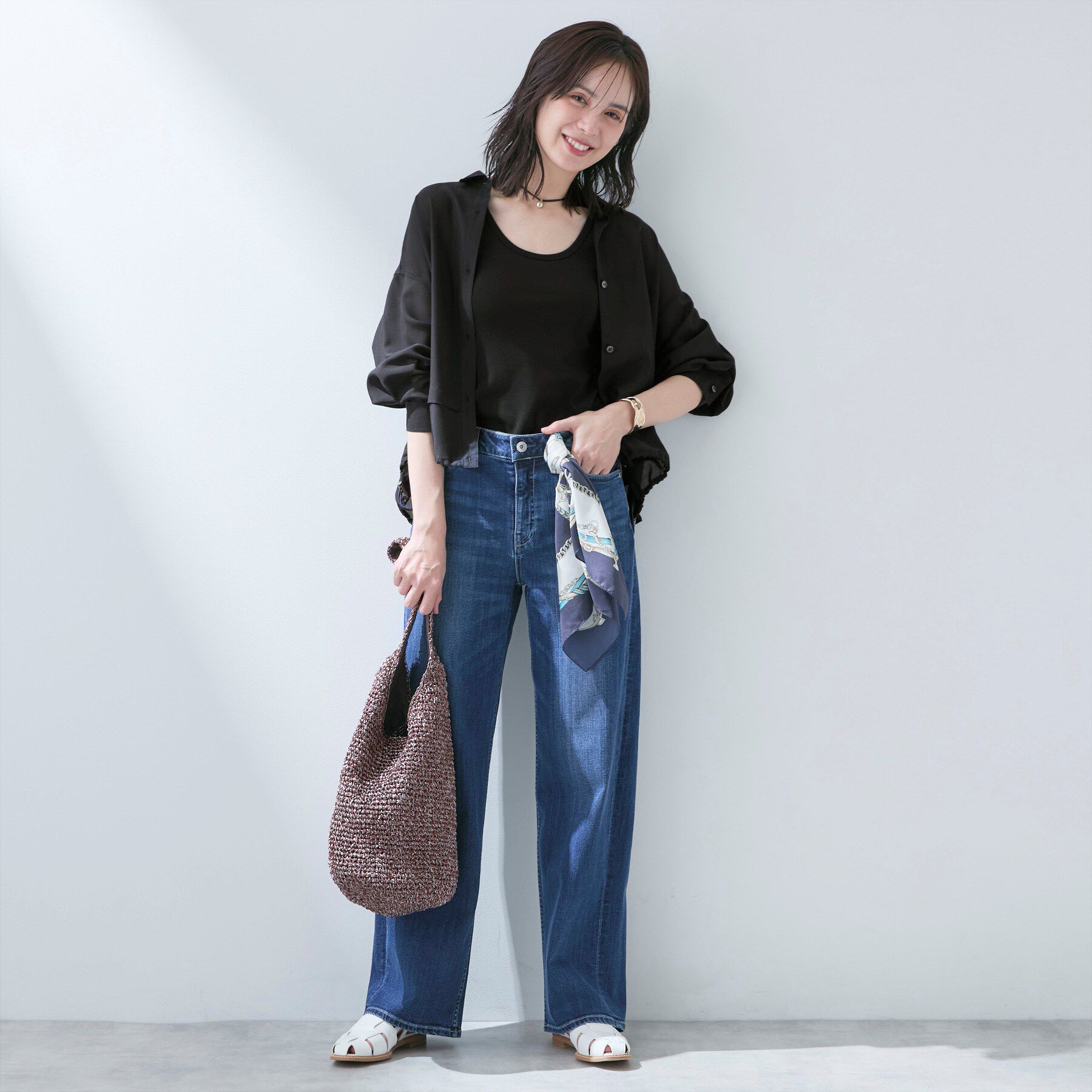 INDIVI「【洗える／2WAY】ドロスト付 シアーシャンブレーシャツ」|シャツ・ブラウス|