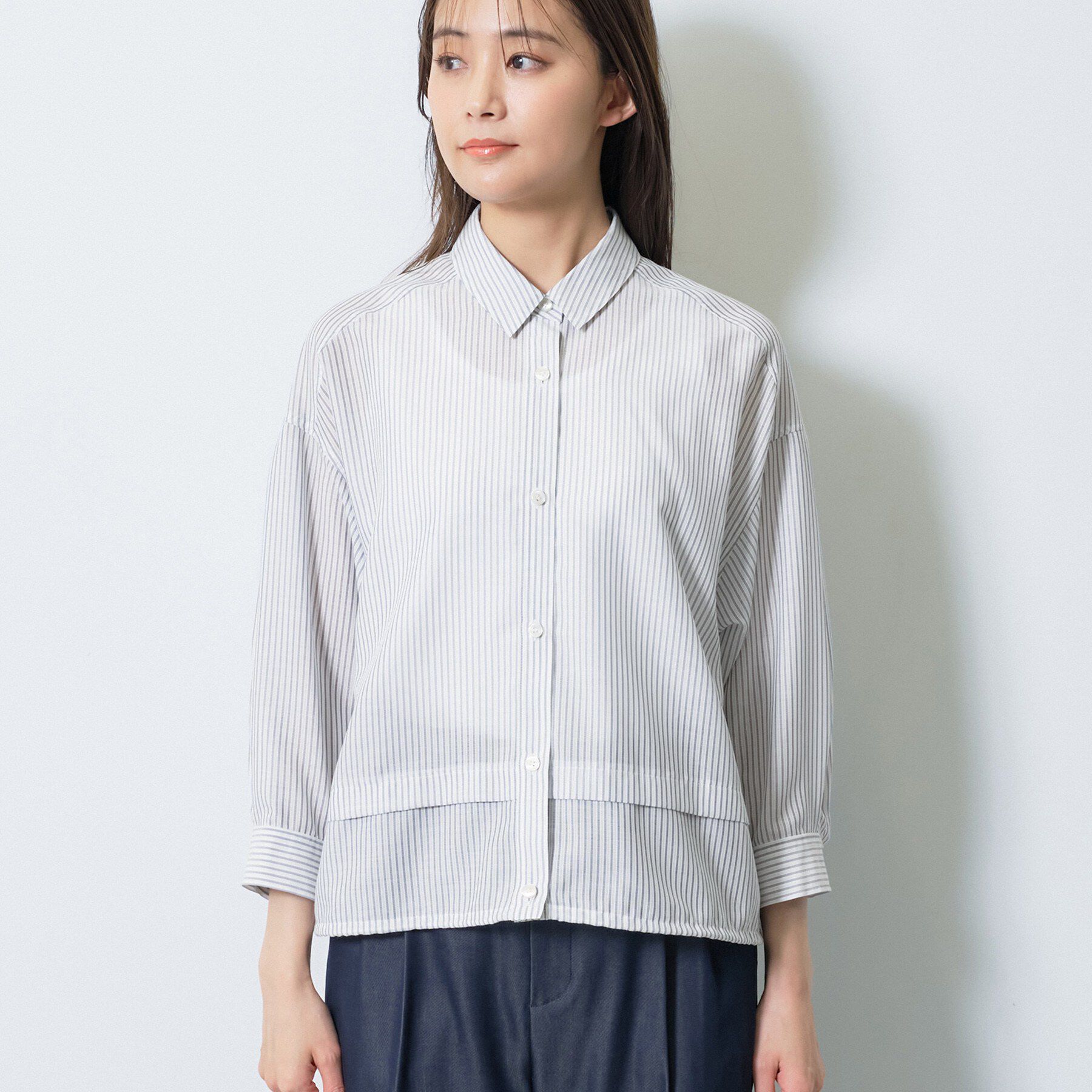 INDIVI「【洗える／2WAY】ドロスト付 シアーシャンブレーシャツ」|シャツ・ブラウス|