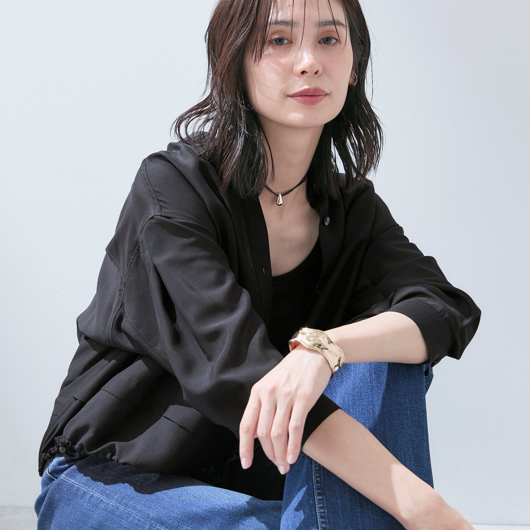 INDIVI「【洗える／2WAY】ドロスト付 シアーシャンブレーシャツ」|シャツ・ブラウス|ネイビー(494)