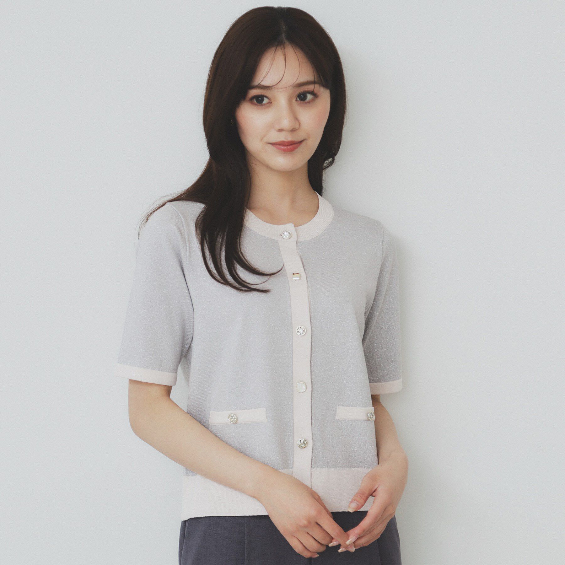 index「ラメバイカラー半袖カーディガン【洗濯機洗い可】」|カーディガン|