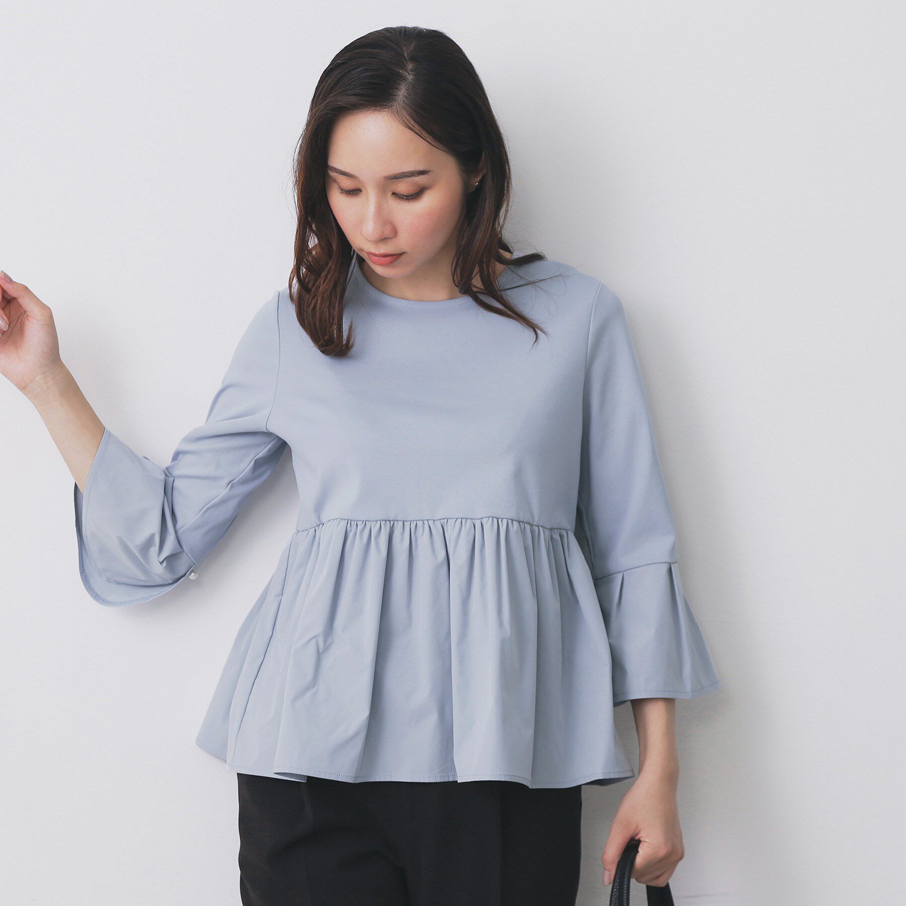 index「ドッキングペプラムトップス【洗濯機洗い可】」|Tシャツ・カットソー|ブルー(091)