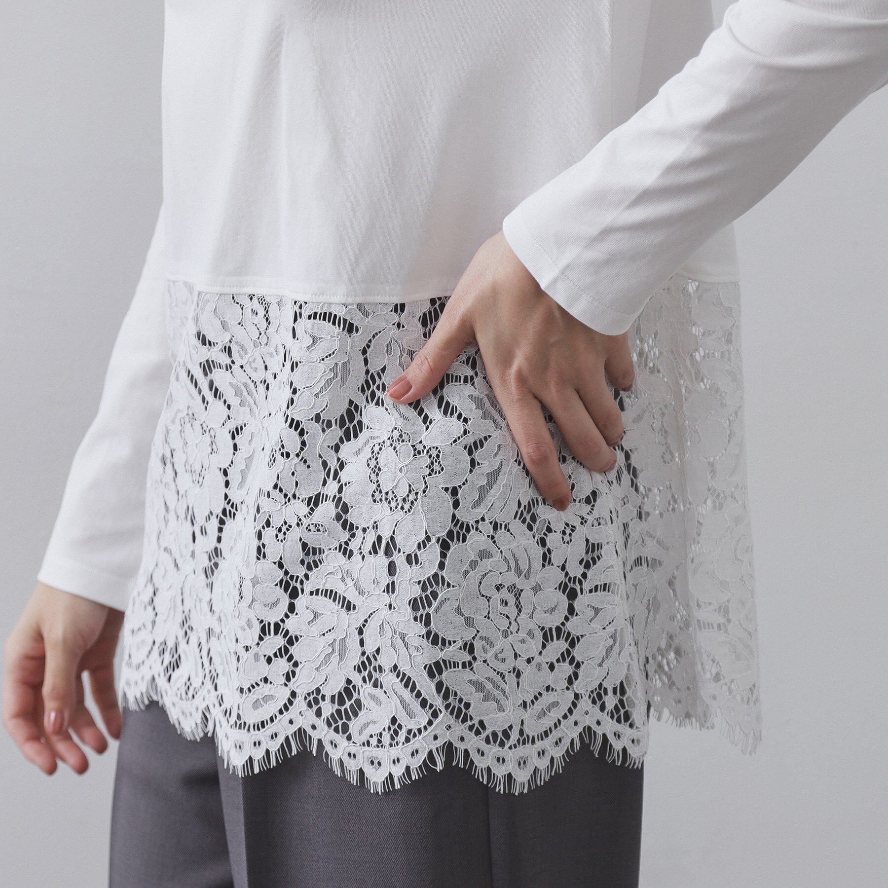 OPAQUE.CLIP「裾レースカットソー【洗濯機OK】」|Tシャツ・カットソー|