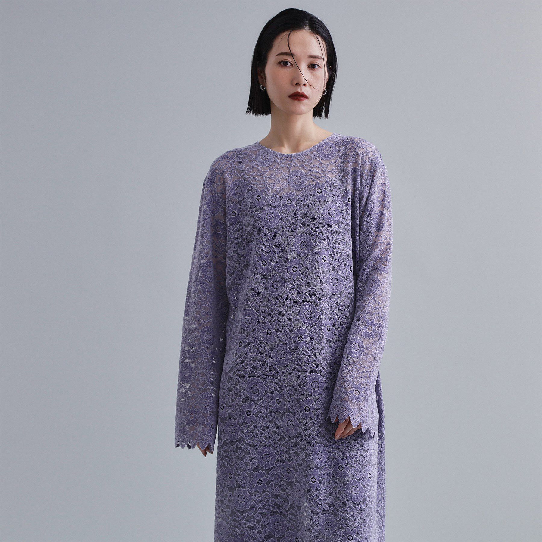 OPAQUE.CLIP「【es】フロッキーレースロングドレス」|ワンピース|