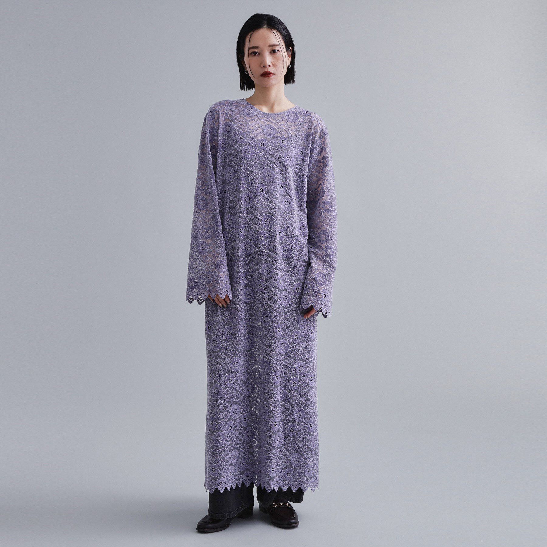 OPAQUE.CLIP「【es】フロッキーレースロングドレス」|ワンピース|