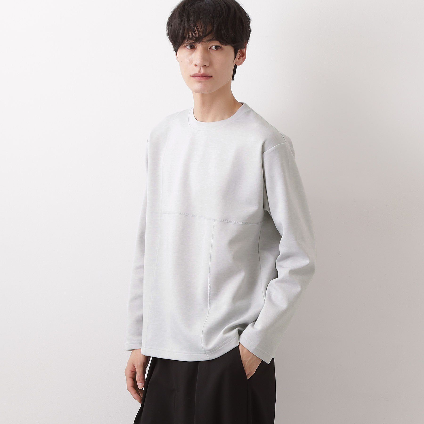 THE SHOP TK「ダンボール ステッチ切替デザイン 長袖Tシャツ 洗濯機OK」|Tシャツ・カットソー|