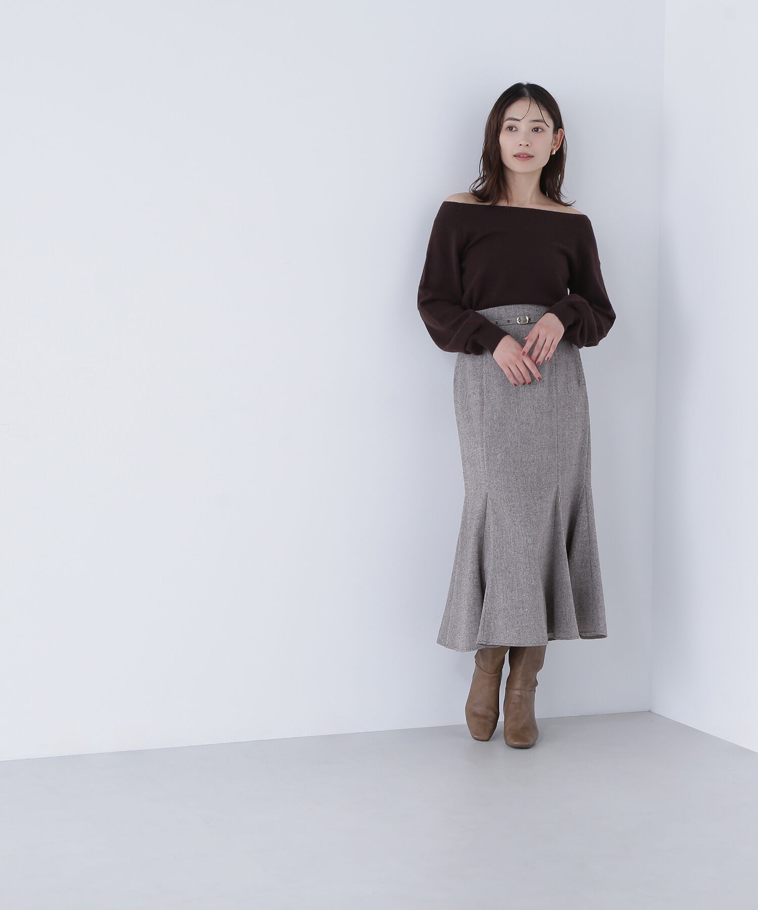  「ツイーディーベルテッドマーメイドスカート」|スカート|