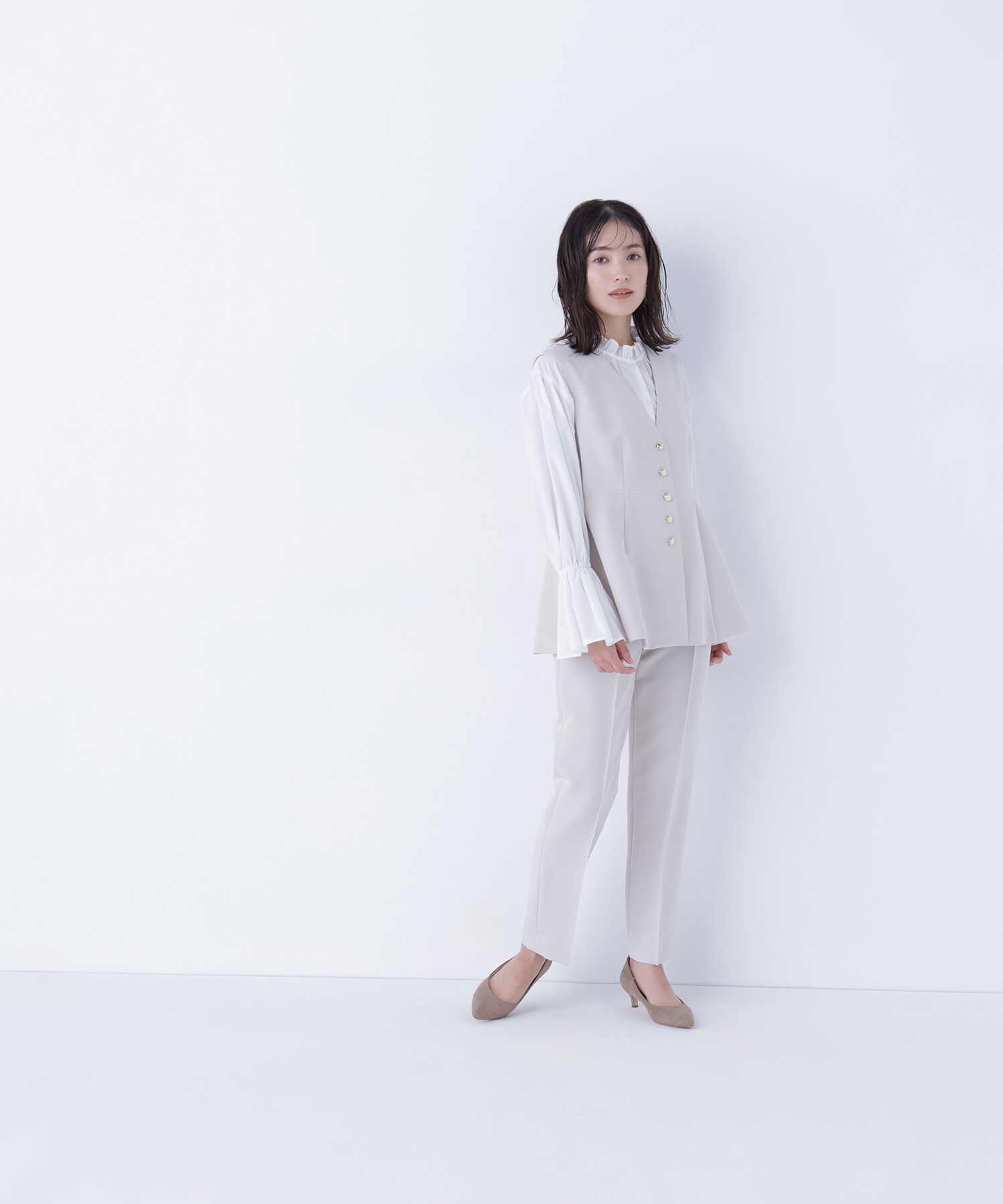  「フロントボタンペプラムジレ SETUP テーパードパンツ」|その他|