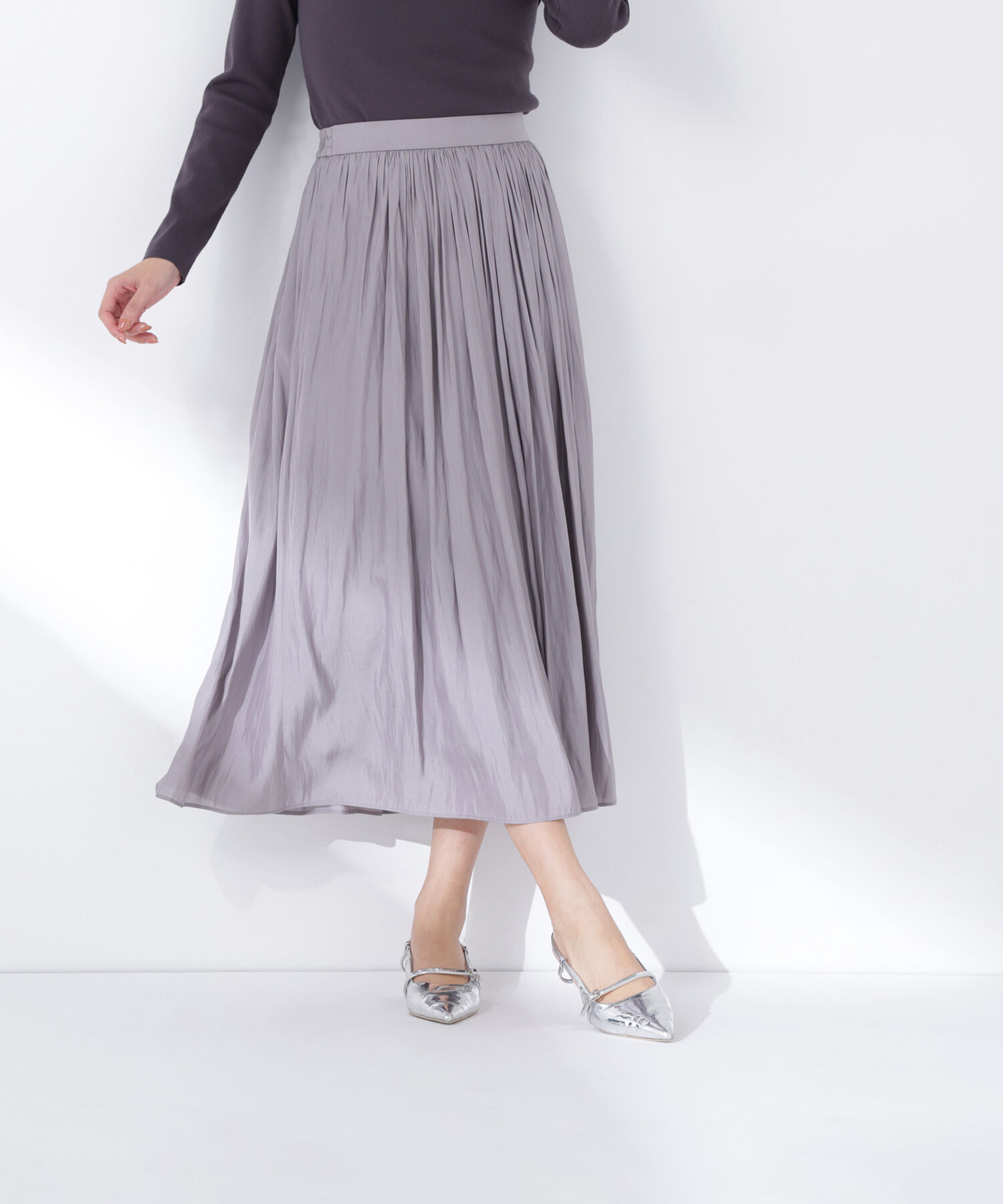  「割繊ギャザースカート」|スカート|ソフトグレー