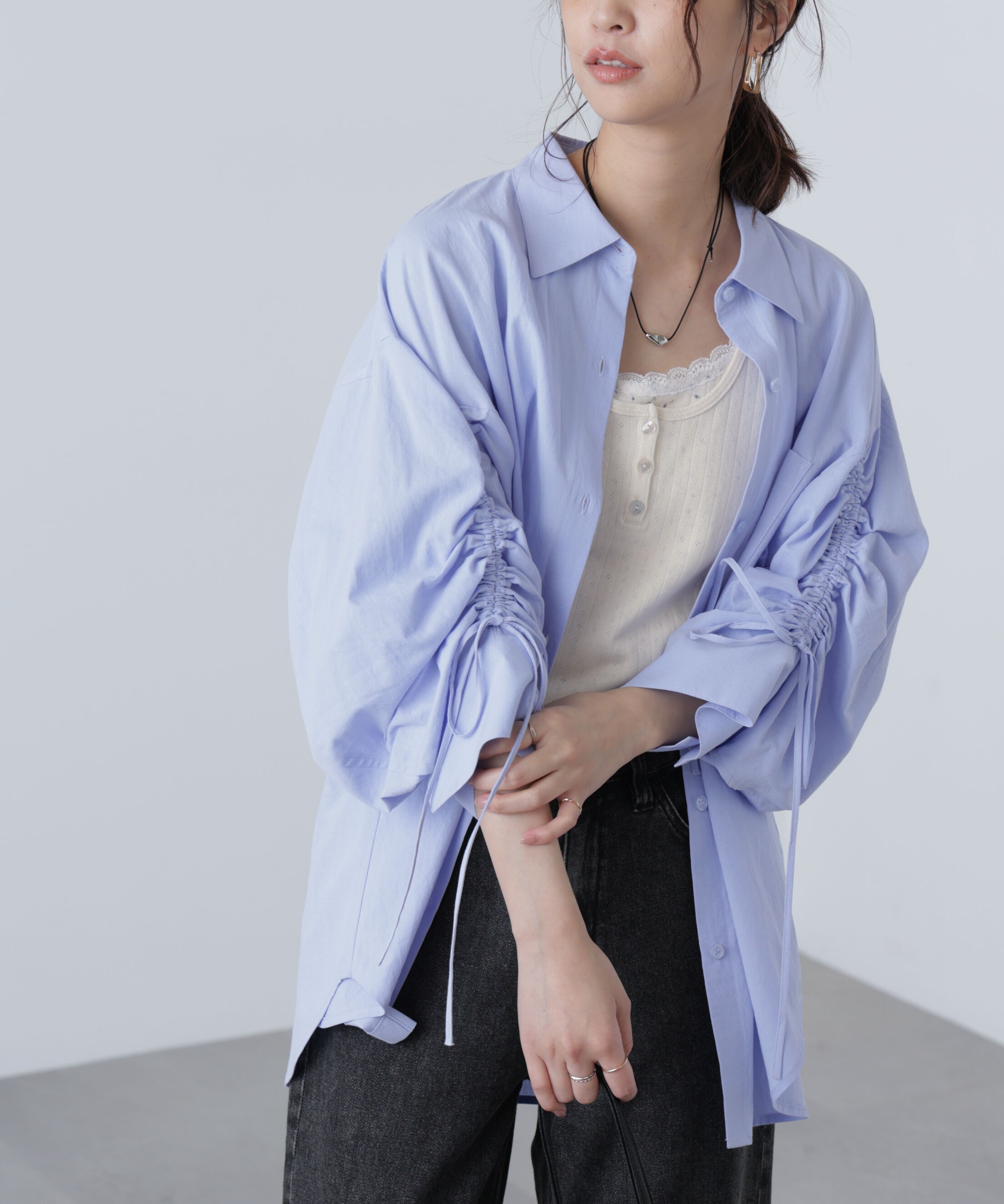  「袖シャーリングオーバーシャツ」|シャツ・ブラウス|