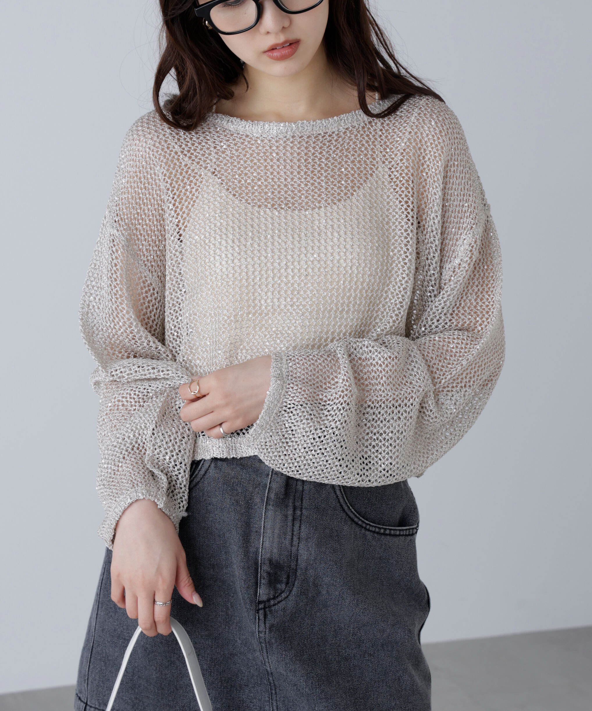  「メッシュスパンコールニット」|ニット・セーター|