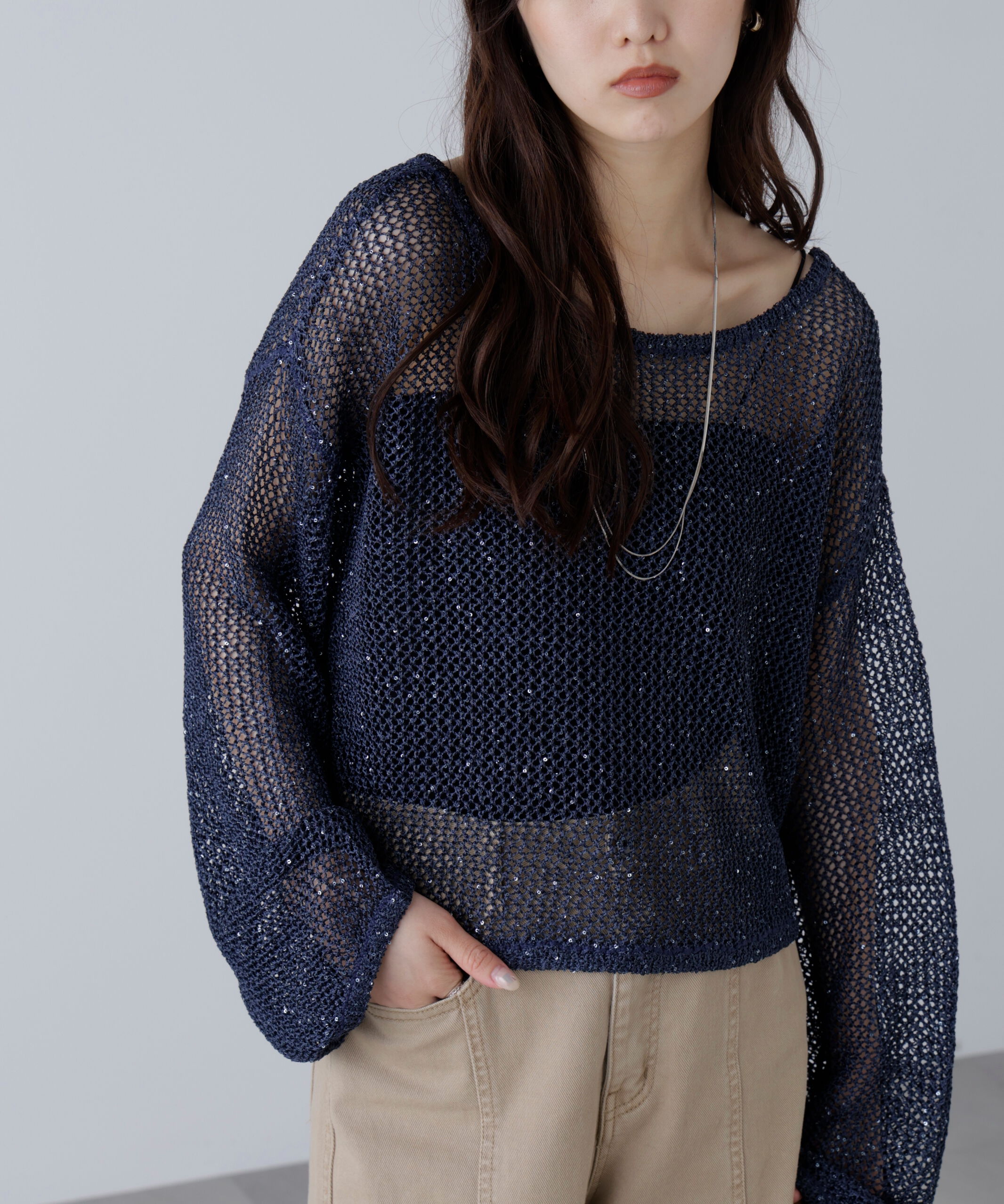  「メッシュスパンコールニット」|ニット・セーター|