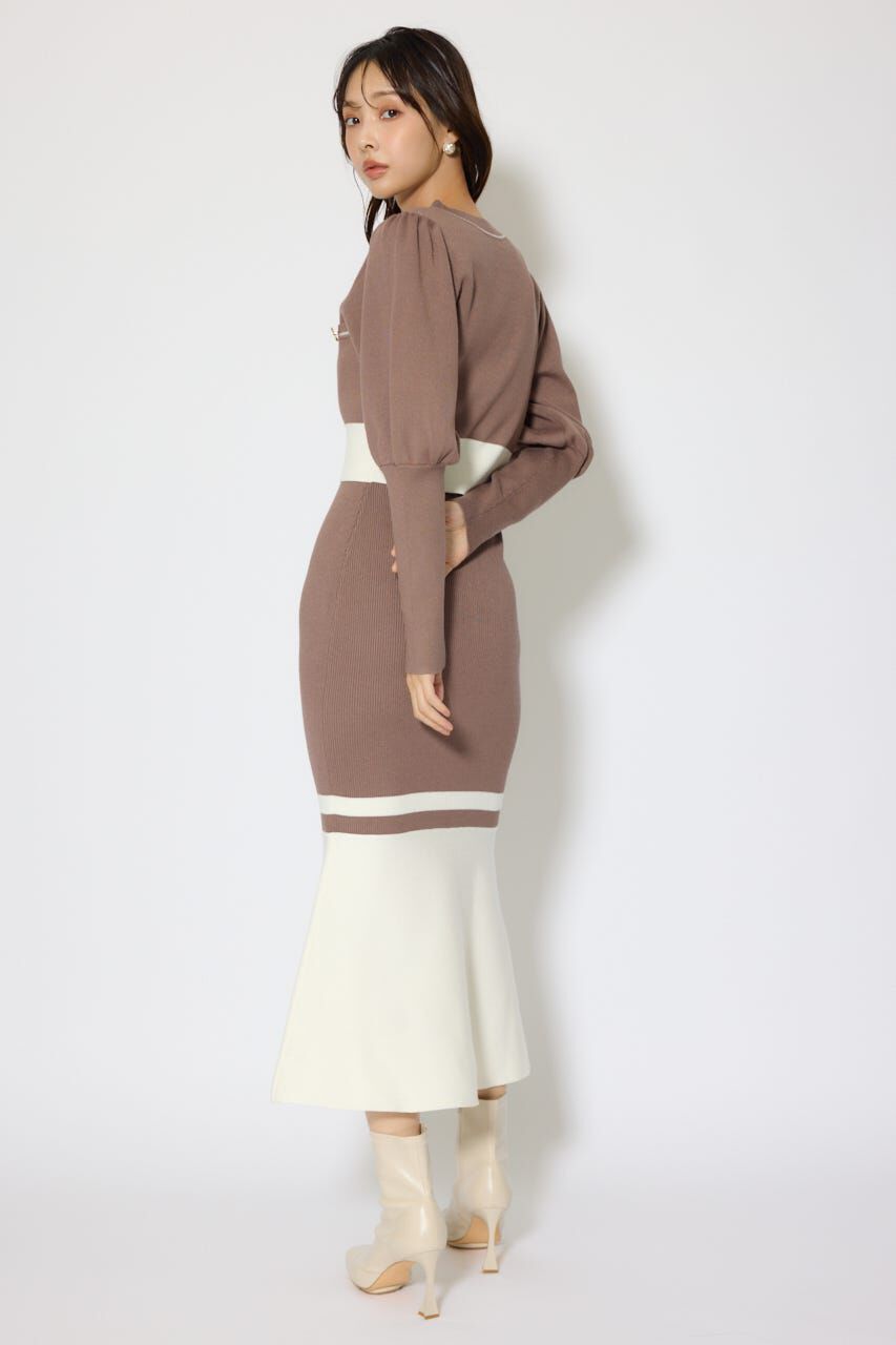 rienda「バイカラーカーデセットニットワンピース」|ワンピース|