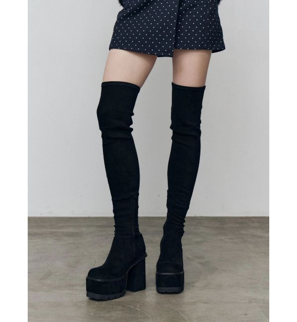 EMODA「スクエアフィットロングブーツ」|ロングブーツ|ブラック