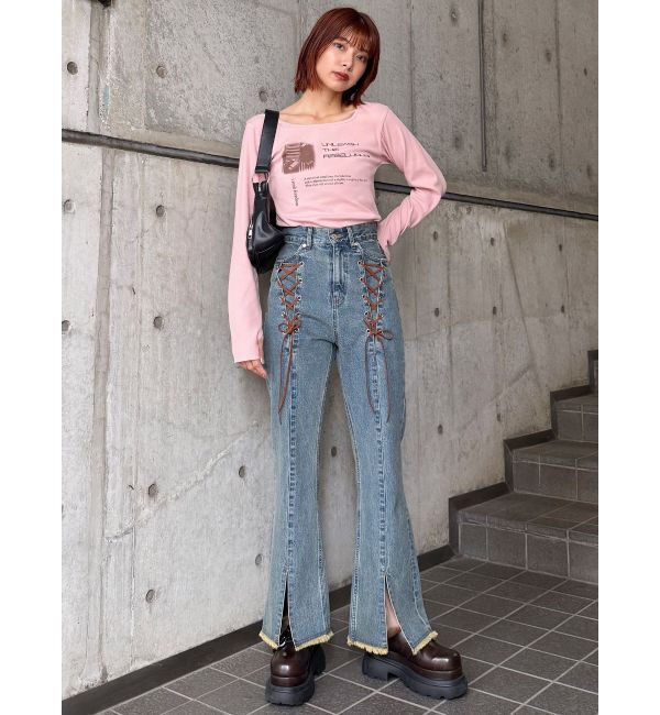 MURUA「レースアップフレアデニム」|デニム|