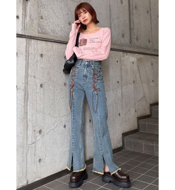 MURUA「レースアップフレアデニム」|デニム|