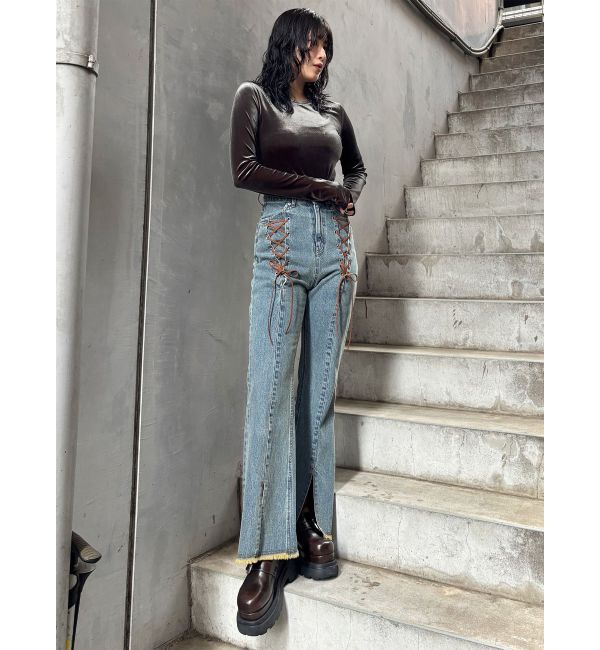 MURUA「レースアップフレアデニム」|デニム|