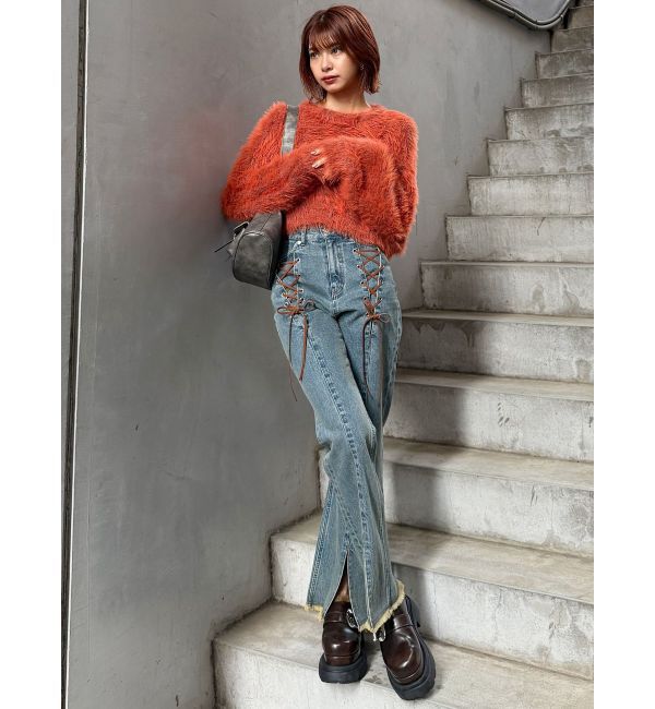 MURUA「レースアップフレアデニム」|デニム|