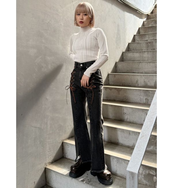 MURUA「レースアップフレアデニム」|デニム|