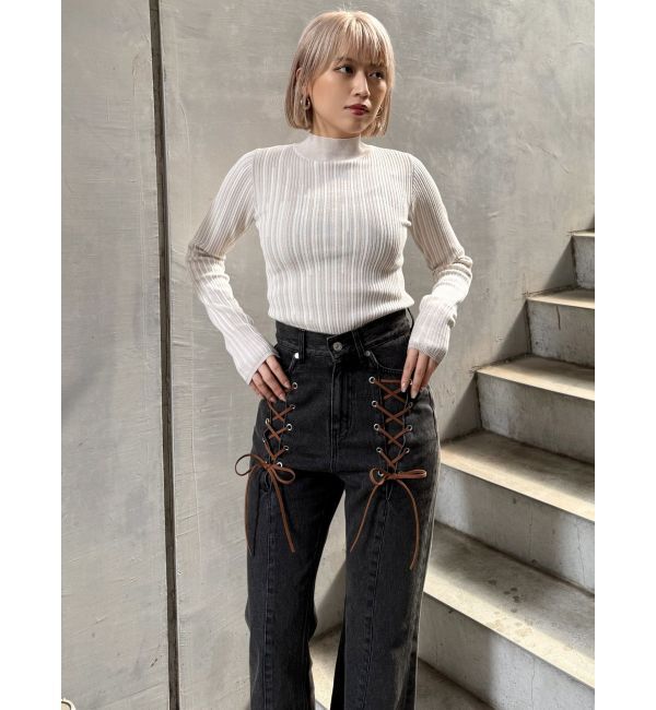 MURUA「レースアップフレアデニム」|デニム|