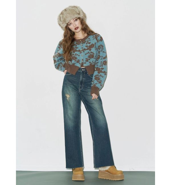 EVRIS「バックリボンワイドデニムパンツ」|デニム|