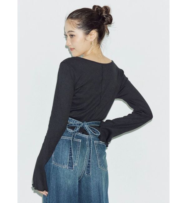 EVRIS「バックリボンワイドデニムパンツ」|デニム|