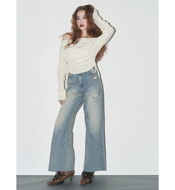 EVRIS「バックリボンワイドデニムパンツ」|デニム|