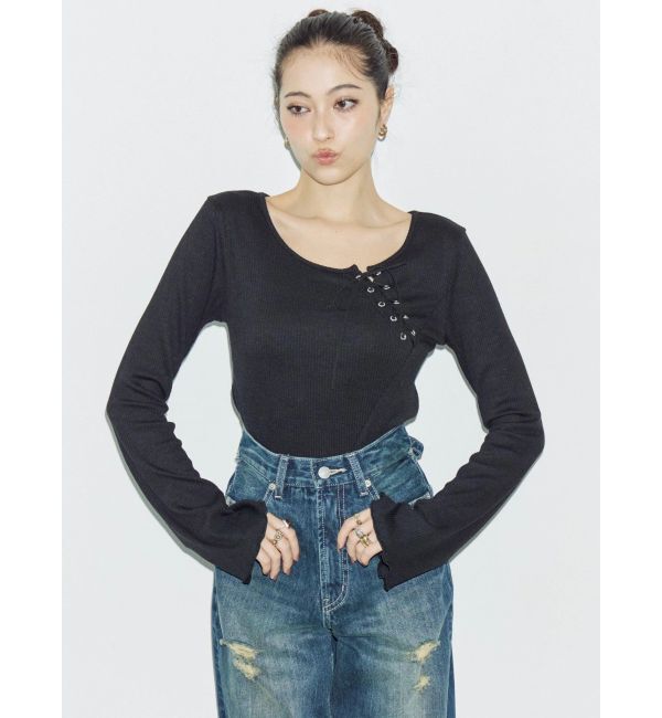 EVRIS「バックリボンワイドデニムパンツ」|デニム|