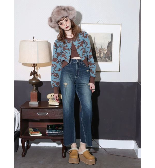 EVRIS「バックリボンワイドデニムパンツ」|デニム|