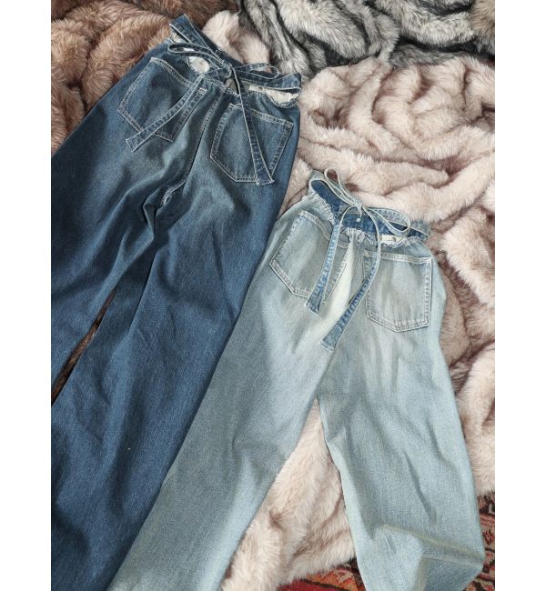 EVRIS「バックリボンワイドデニムパンツ」|デニム|