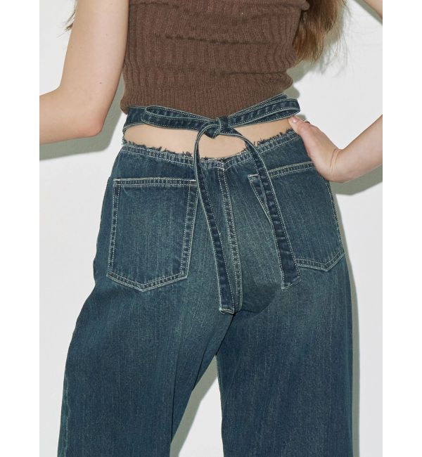EVRIS「バックリボンワイドデニムパンツ」|デニム|