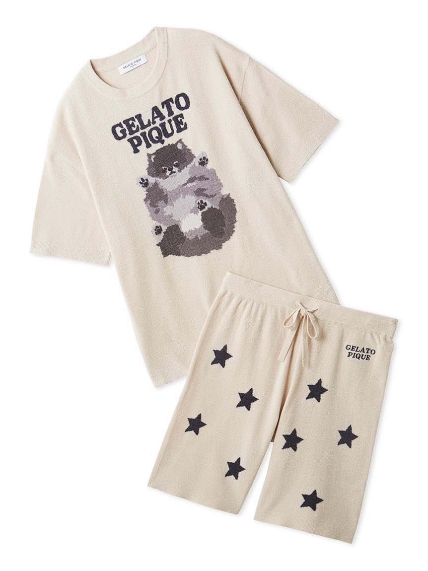 GELATO PIQUE HOMME「【ONLINE限定】【HOMME】ドッグジャガードプルオーバー&ハーフパンツセット」|ルームウェア|BEG