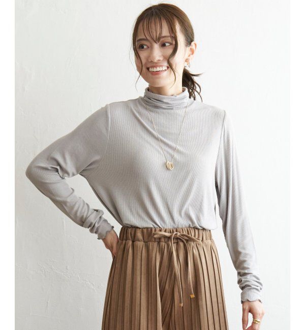 ikka「ハイネックテレコ長袖Tシャツ」|Tシャツ・カットソー|グレイ