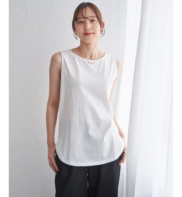 ikka「【雑誌InRed5月号掲載】コットンUSA裾ラウンドノースリプルオーバー」|タンクトップ|オフホワイト
