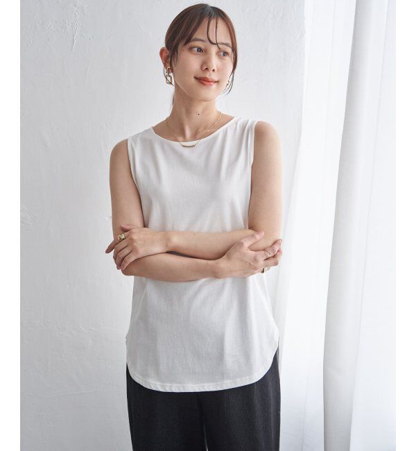 ikka「【雑誌InRed5月号掲載】コットンUSA裾ラウンドノースリプルオーバー」|タンクトップ|