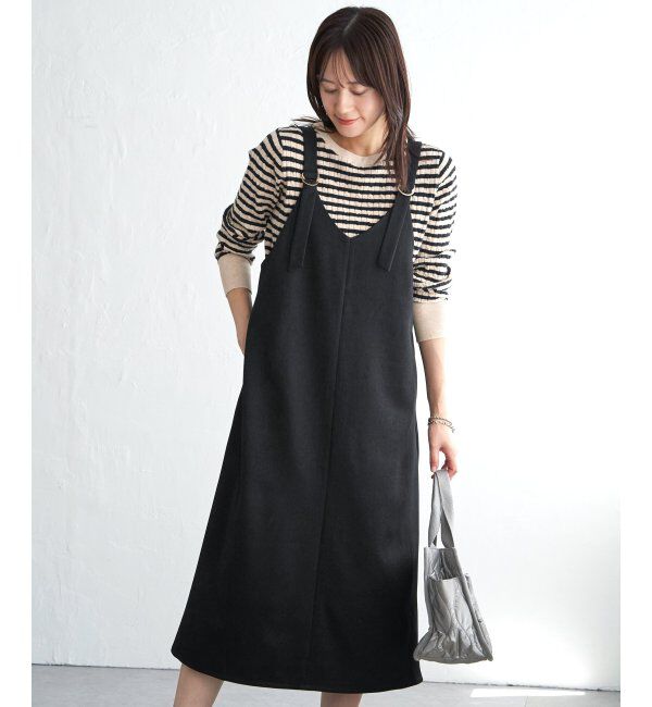 ikka「前後2WAYバックル付きジャンパースカート」|ワンピース|ブラック