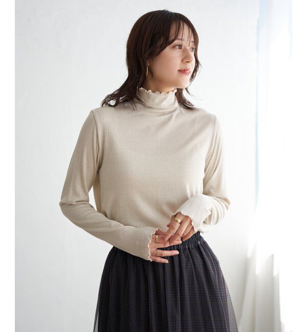 ikka「ハイネックテレコ長袖プルオーバー」|Tシャツ・カットソー|