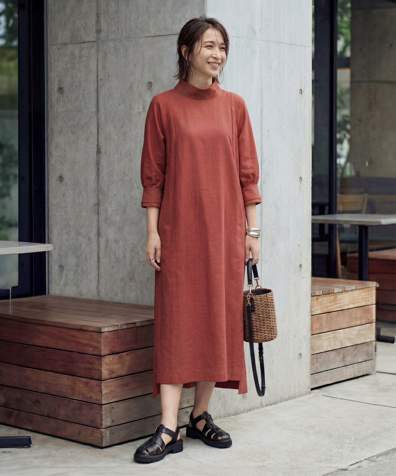 STYLE DELI「綾織りハイネックワンピース」|ワンピース|