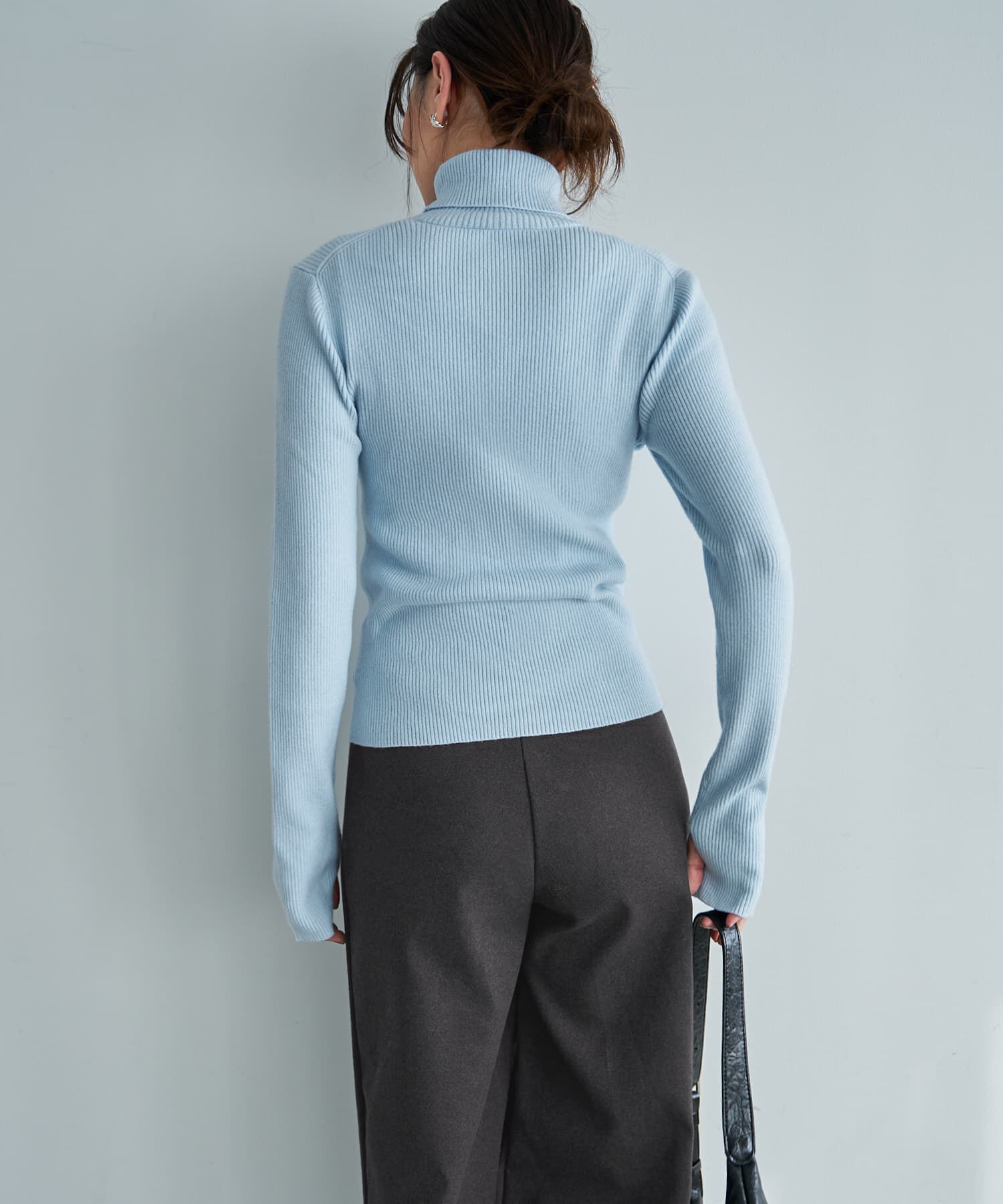 STYLE DELI「柔らかなカシミヤ混リブ編みタートルニット」|ニット・セーター|