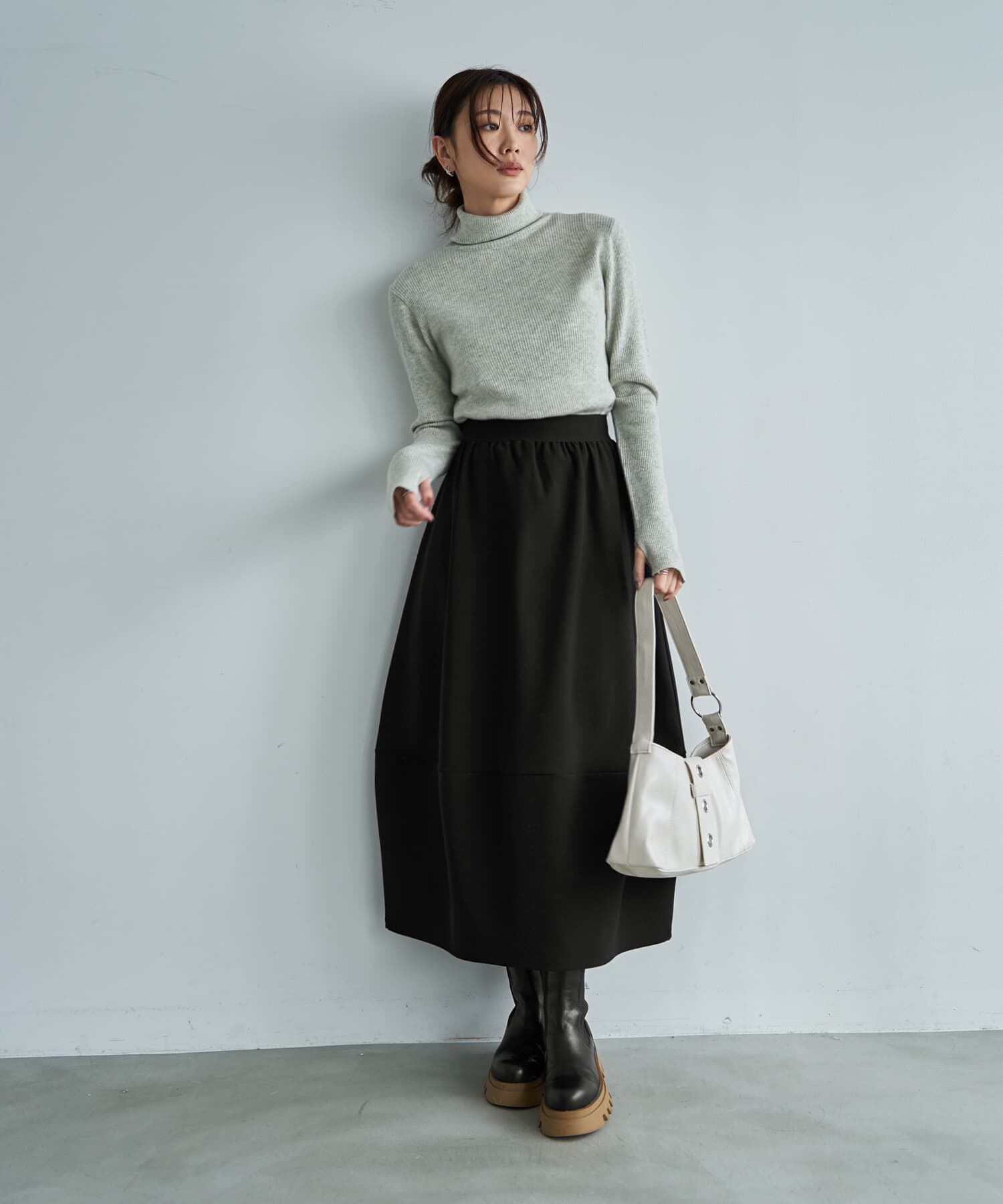 STYLE DELI「柔らかなカシミヤ混リブ編みタートルニット」|ニット・セーター|