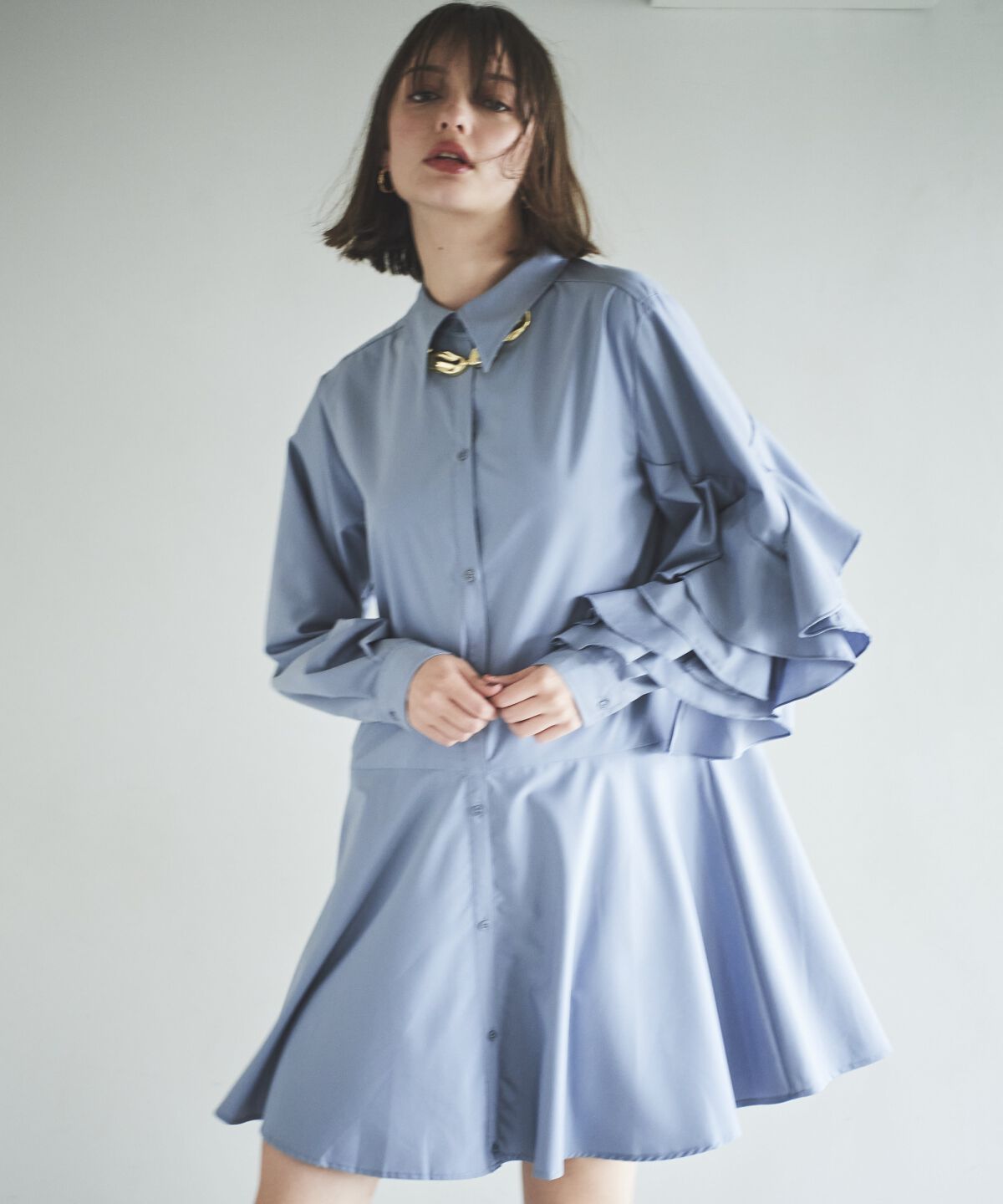 アンドクチュール「アシメフリルスリーブミニワンピース」|ワンピース|