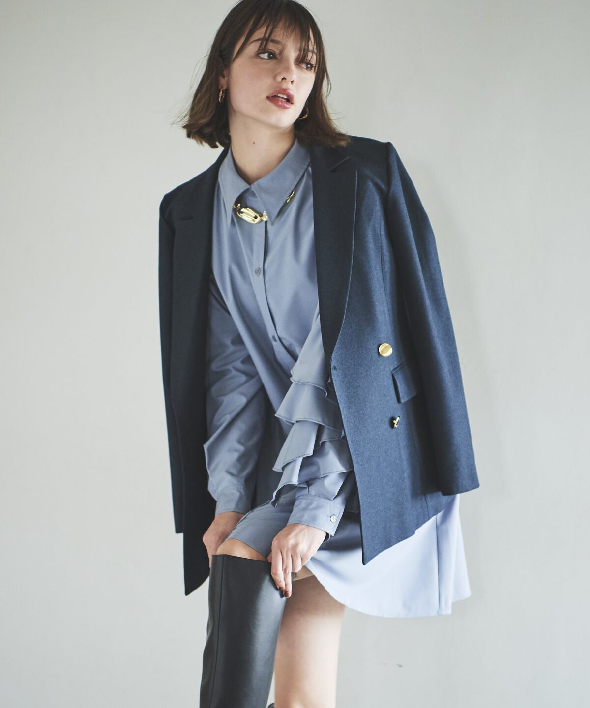 アンドクチュール「アシメフリルスリーブミニワンピース」|ワンピース|