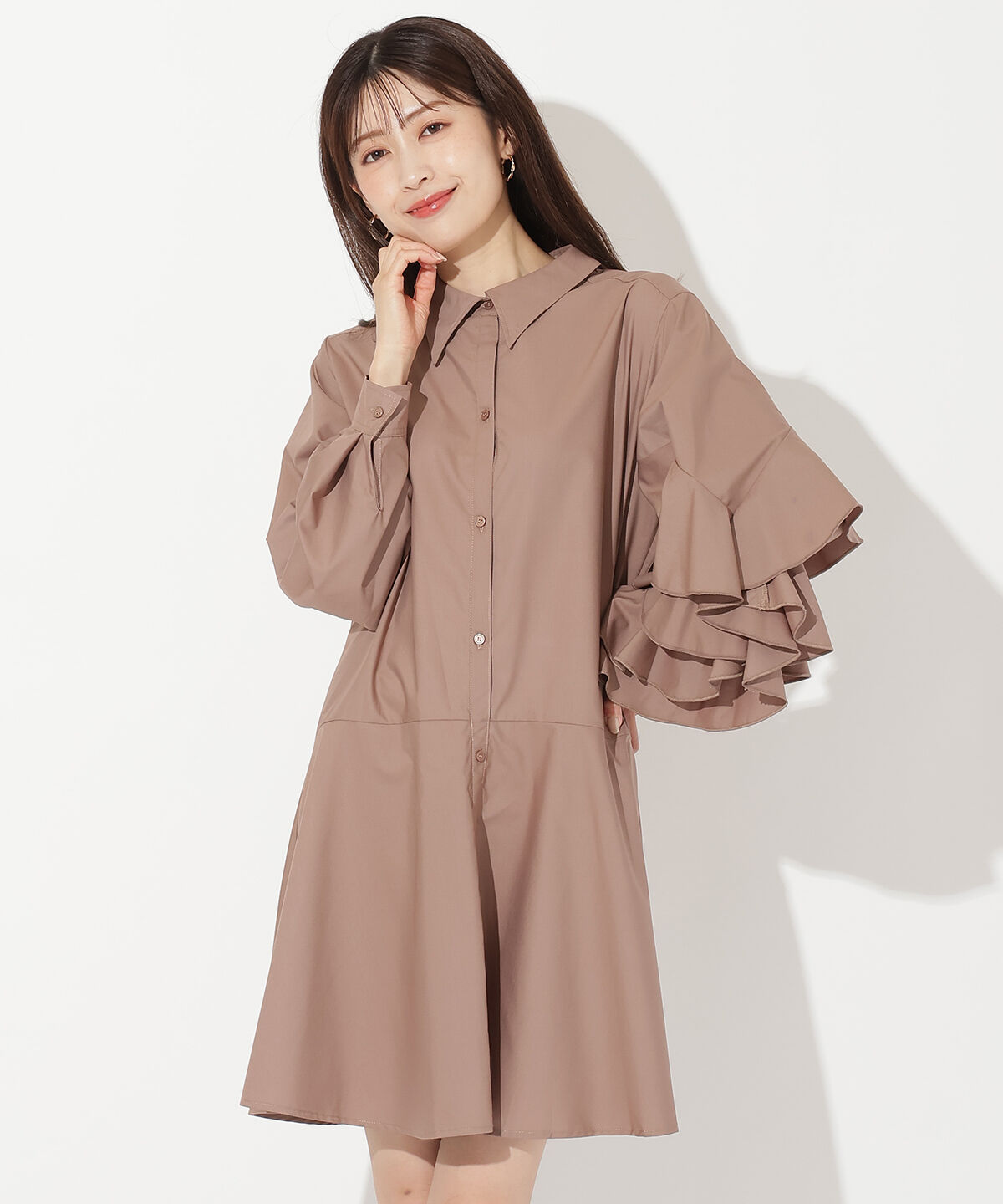 アンドクチュール「アシメフリルスリーブミニワンピース」|ワンピース|