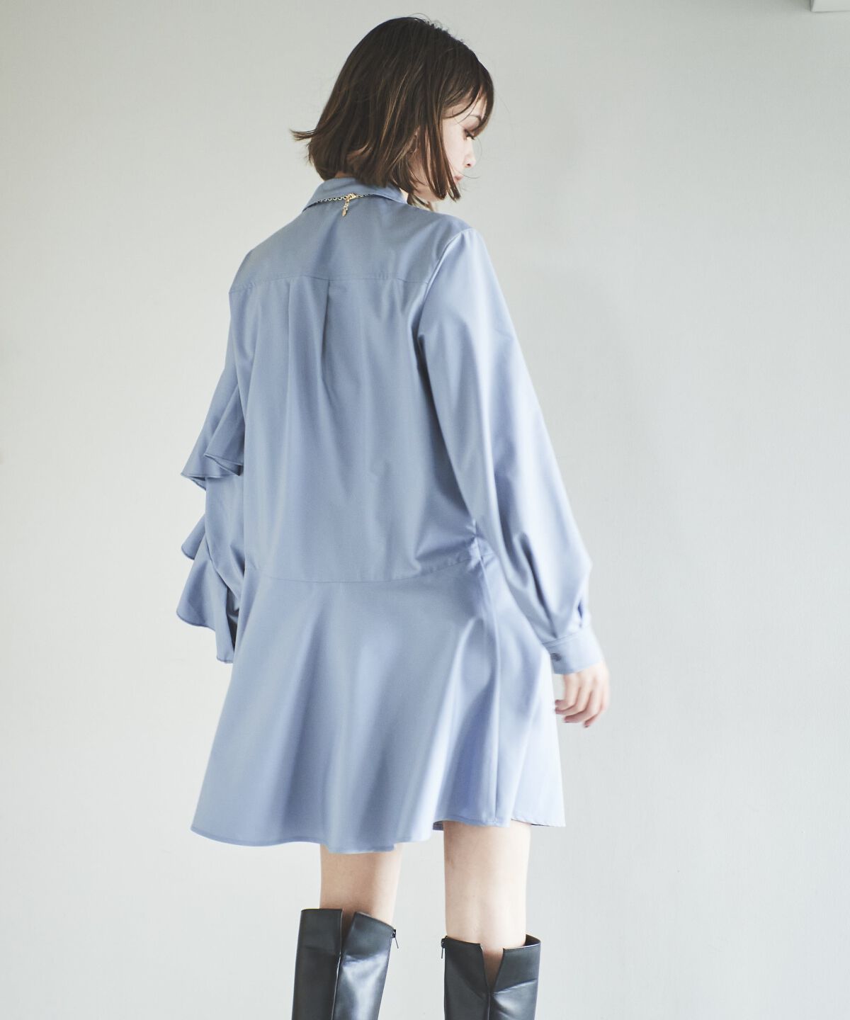 アンドクチュール「アシメフリルスリーブミニワンピース」|ワンピース|